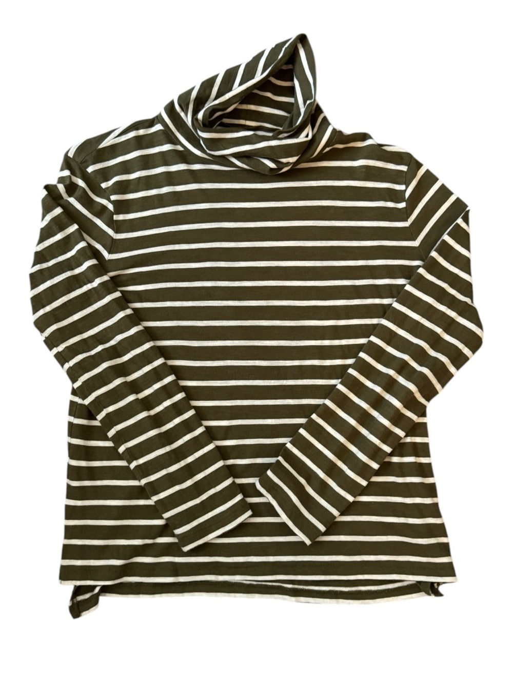 Madewell Olive Green & White Striped Turtleneck Long Sleeve Tee - Picture 1 of 7
